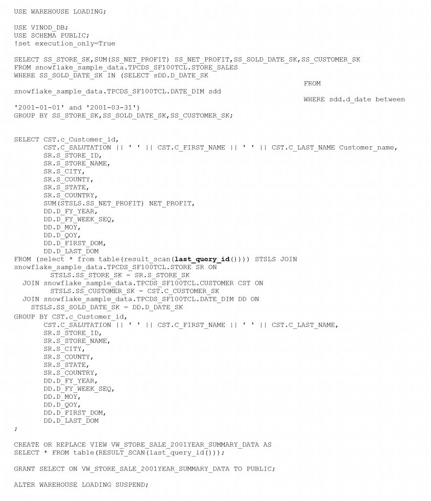 Following sql script breaks the query into multiple chunks and uses the function “last_query_id”