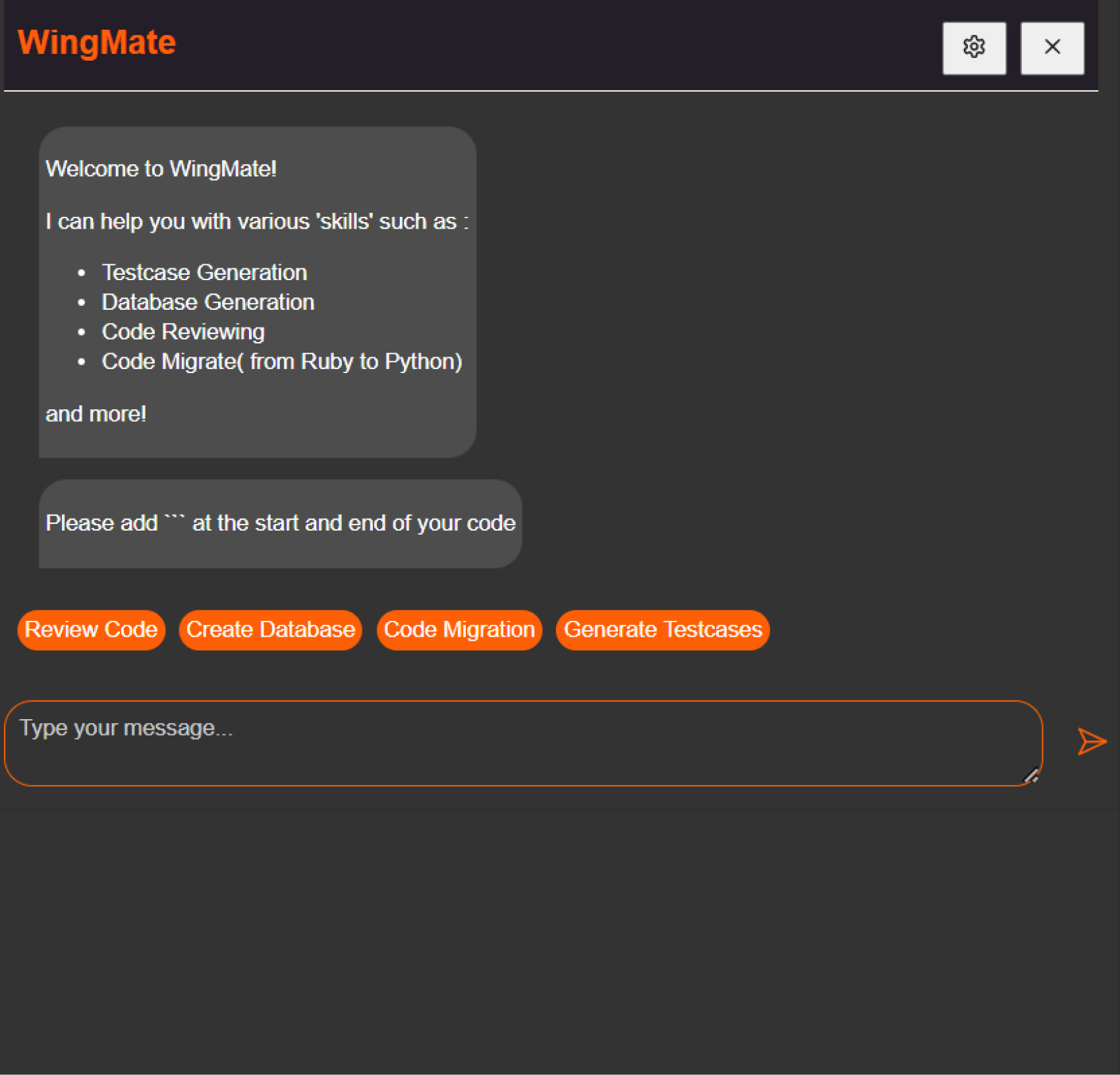 The UI of WingMate 