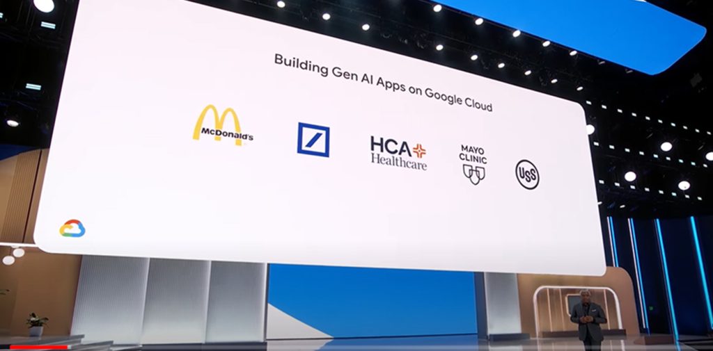 Google Cloud CEO Thomas Kurian shows a range of customer logos across vertical industries